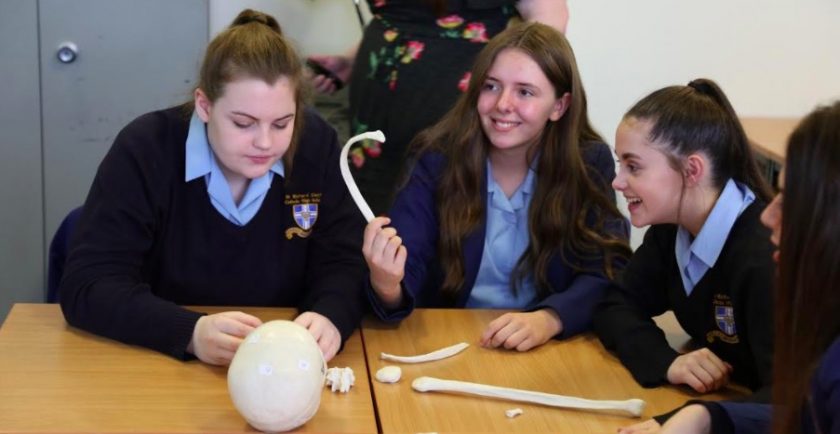 Girls from St Richard Gwyn High School take part in Glyndŵr University STEM taster day.