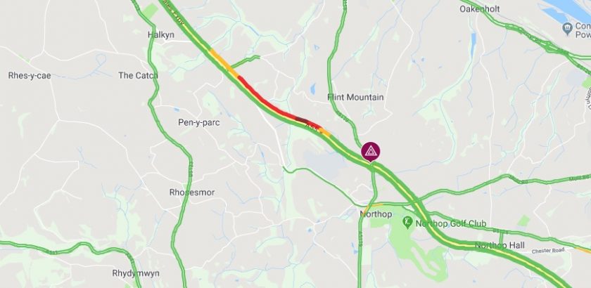 Update – all lanes back open on A55 near Northop