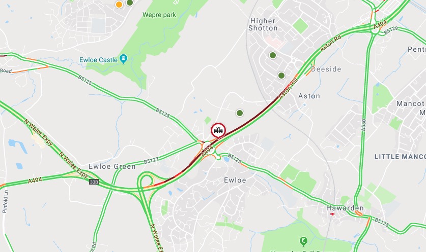 Traffic back to normal on A494 Aston Hill following earlier collision