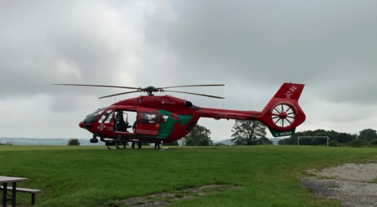 Air Ambulance responding to medical emergency in Gwernymynydd near Mold