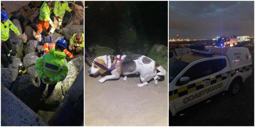 Flint Coastguard rescue team called to help rescue Molly the Beagle stuck between rocks in New Brighton