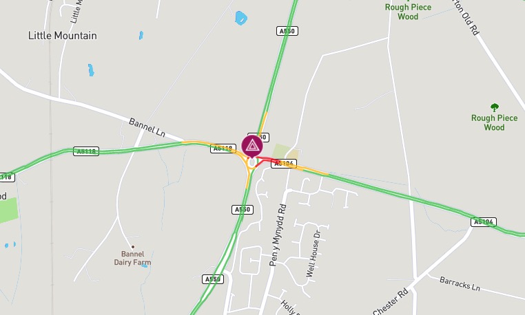 Drivers warned to ‘approach with care’ following fuel spillage at Penymynydd Roundabout