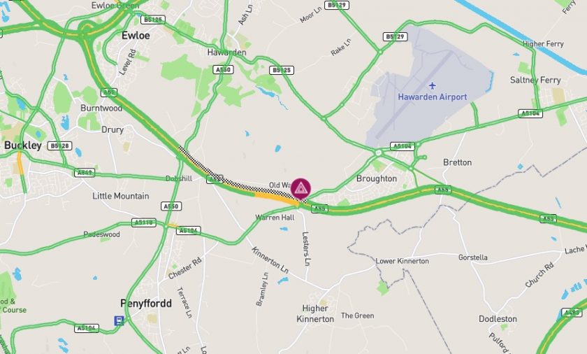A55 in Broughton is back open following an earlier closure due to a collision