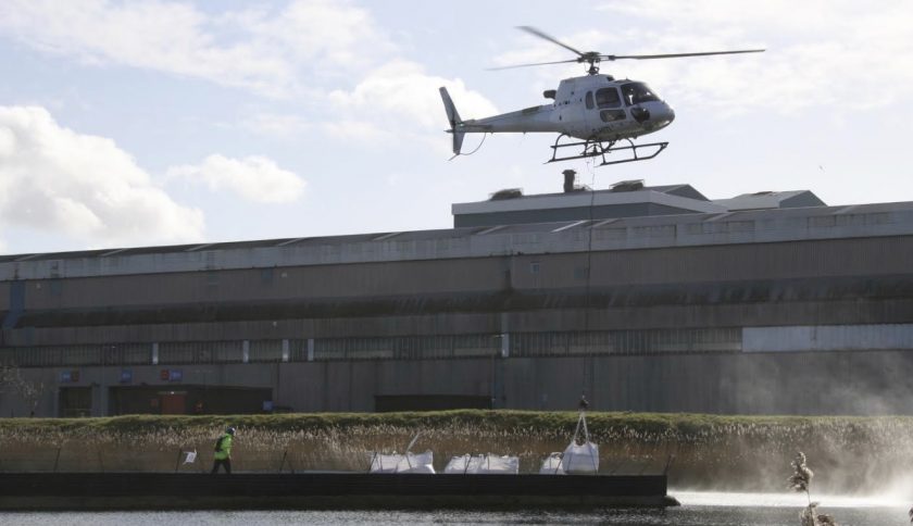 Tonnes of shingle dropped by helicopter to help refurbish common tern nesting site on Tata Shotton