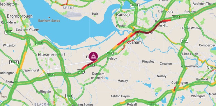 Delays on M56 heading towards North Wales due to a “carriageway defect”