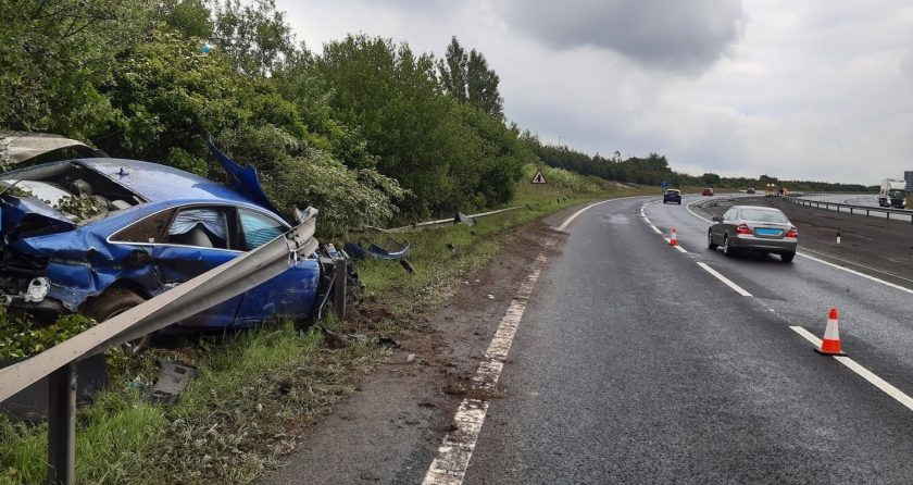 Occupants run off after stolen Audi smashes into A494 barriers