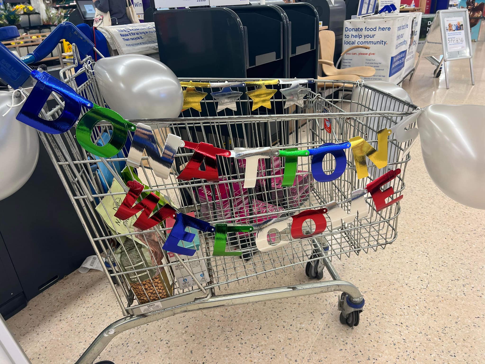 The P.E.T Foodbank collection point at Tesco, Broughton Park