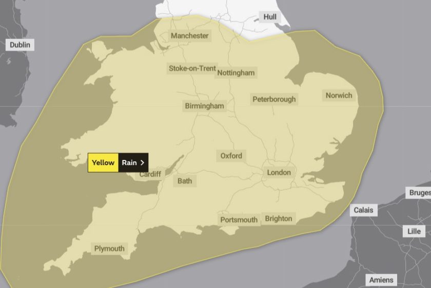 Met Office yellow weather warning for heavy rain in place until 8pm