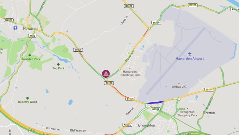 Chester Road closed near Hawarden Farm Shop following a collision