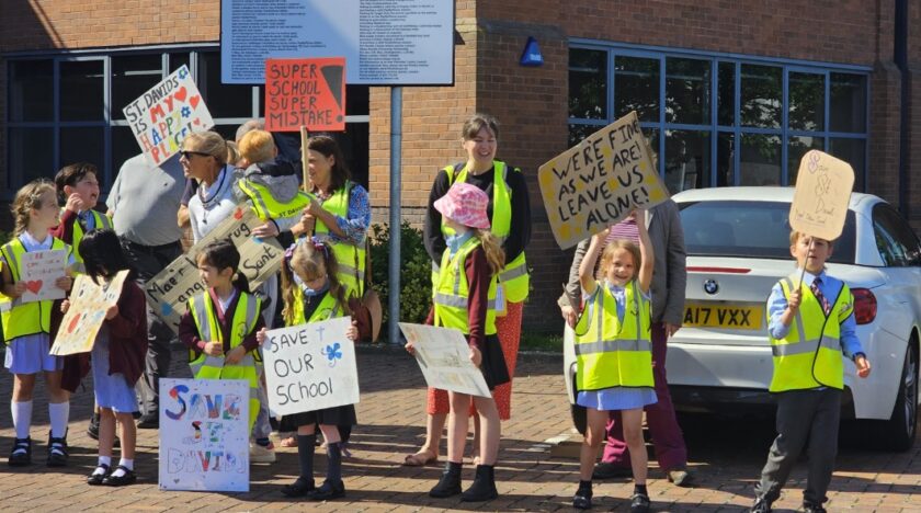 Protesters gather outside Flintshire Council to oppose St David’s school closure